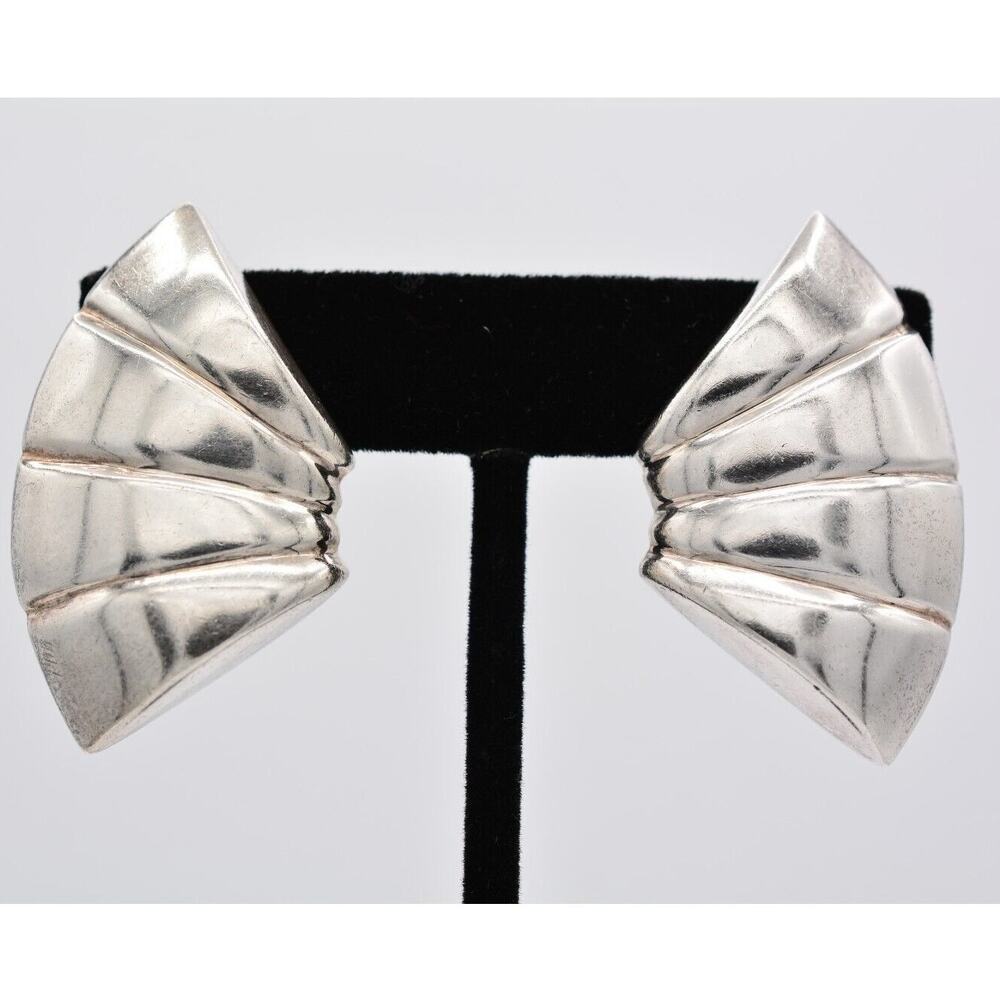 ZINA Vintage Clip On Earrings 925 Sterling Silver 20.56 Grams Chunky Signed BinQ